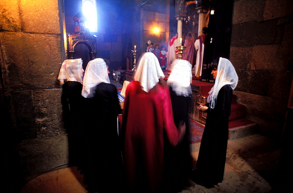 Choral group, Saint Gayaneh church, Etchmiadzin, Armenia, Asia