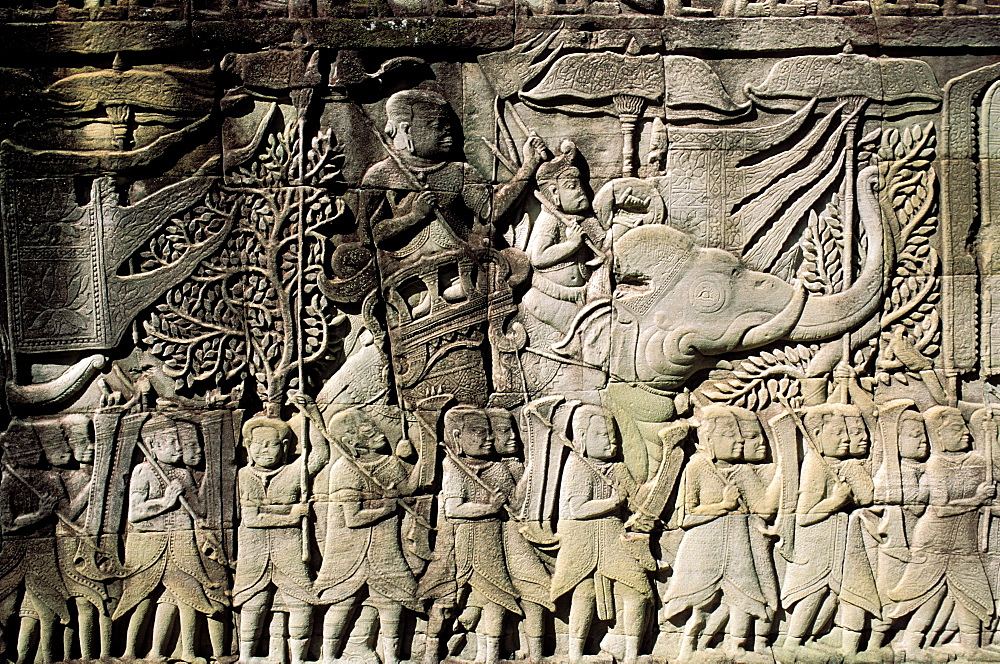 Rock carving in Bayon temple, Angkor, Cambodia, Asia