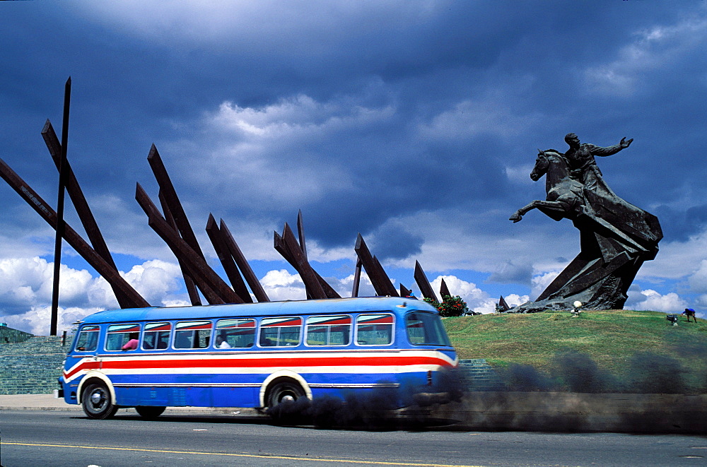 Plaza de la Revolucion, Statue of Antonio Maceo, bus, Santiago de Cuba, Cuba, Central America