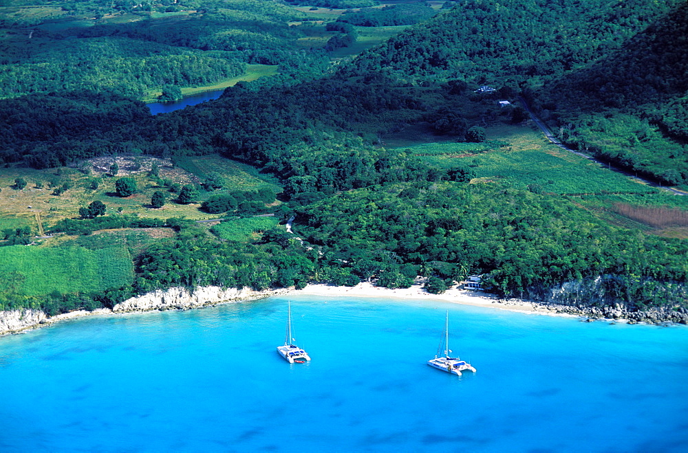 Aerial view, Anse Canot beach, Marie Galante island, Guadeloupe, Caribbean, Central America