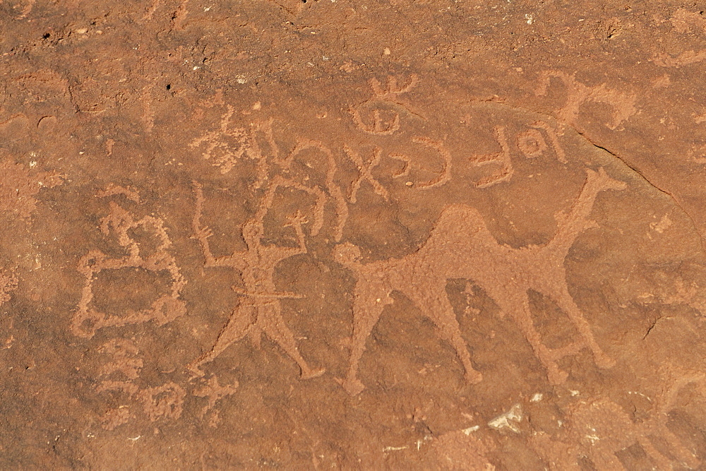 Rock carvings, Wadi Rum, Jordan, Middle East