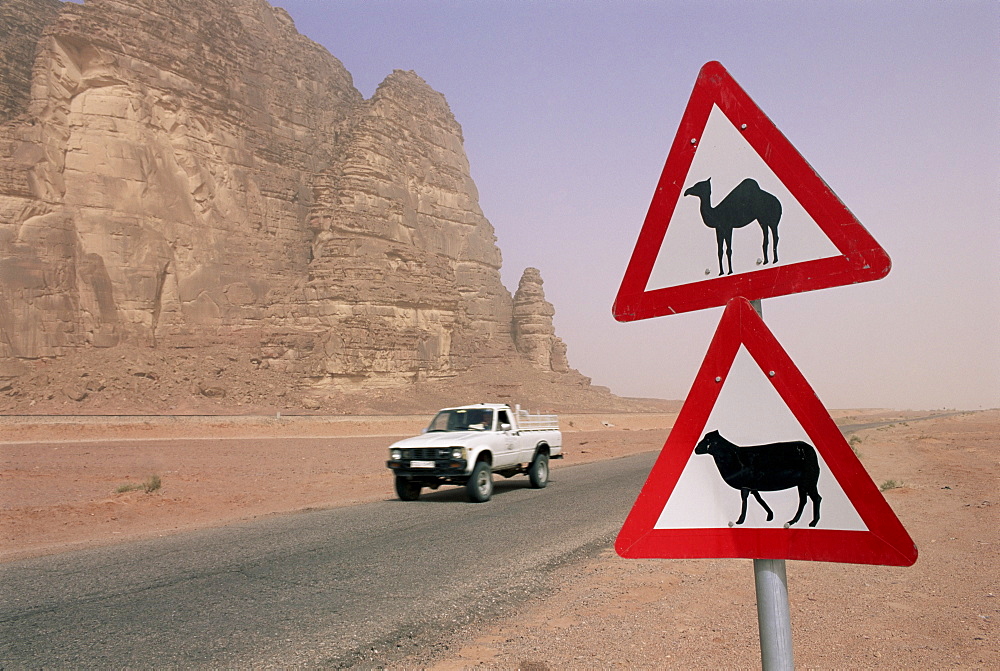 Road signs, Wadi Rum, Jordan, Middle East