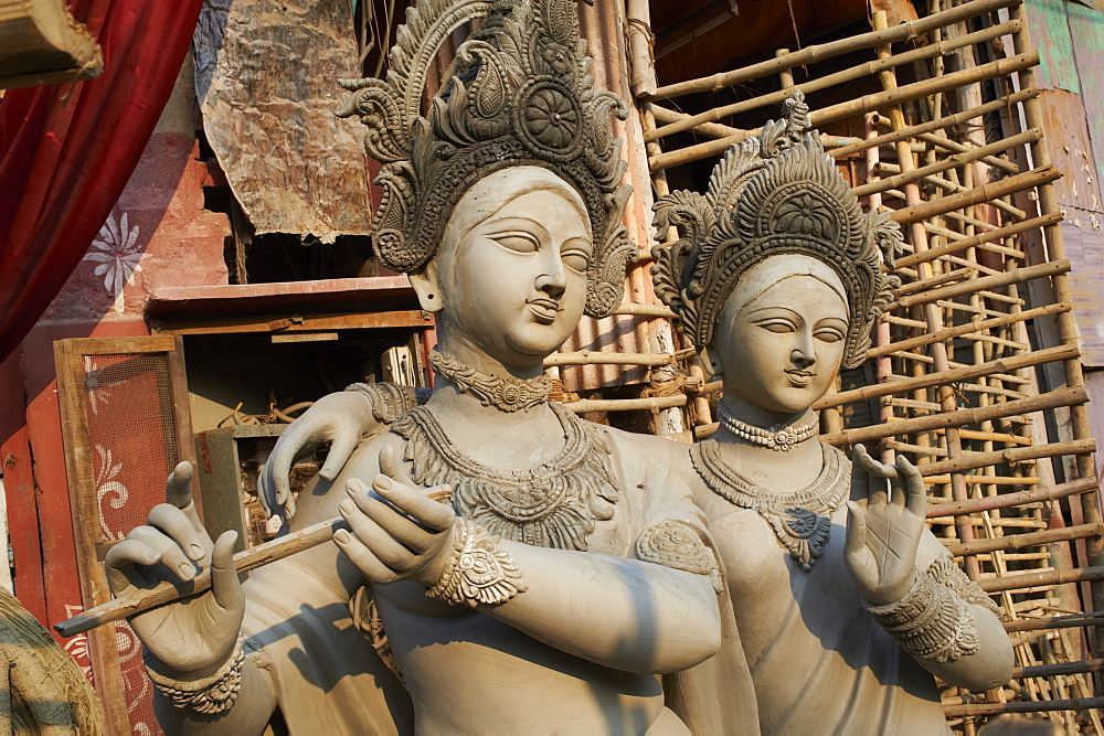 Clay statues of Hindu gods and goddesses, Kumartulli district, Kolkata (Calcutta), West Bengal, India, Asia 