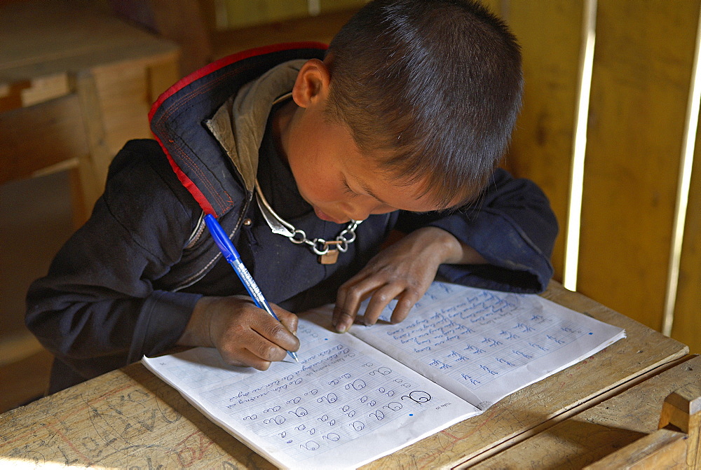 Black Hmong ethnic group boy at school, Sapa area, Vietnam, Indochina, Southeast Asia, Asia