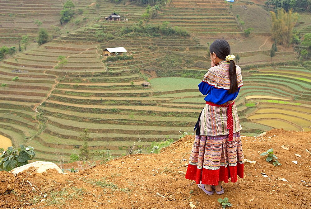 Flower Hmong woman, Can Cau market., Bac Ha area, Vietnam, Indochina, Southeast Asia, Asia 