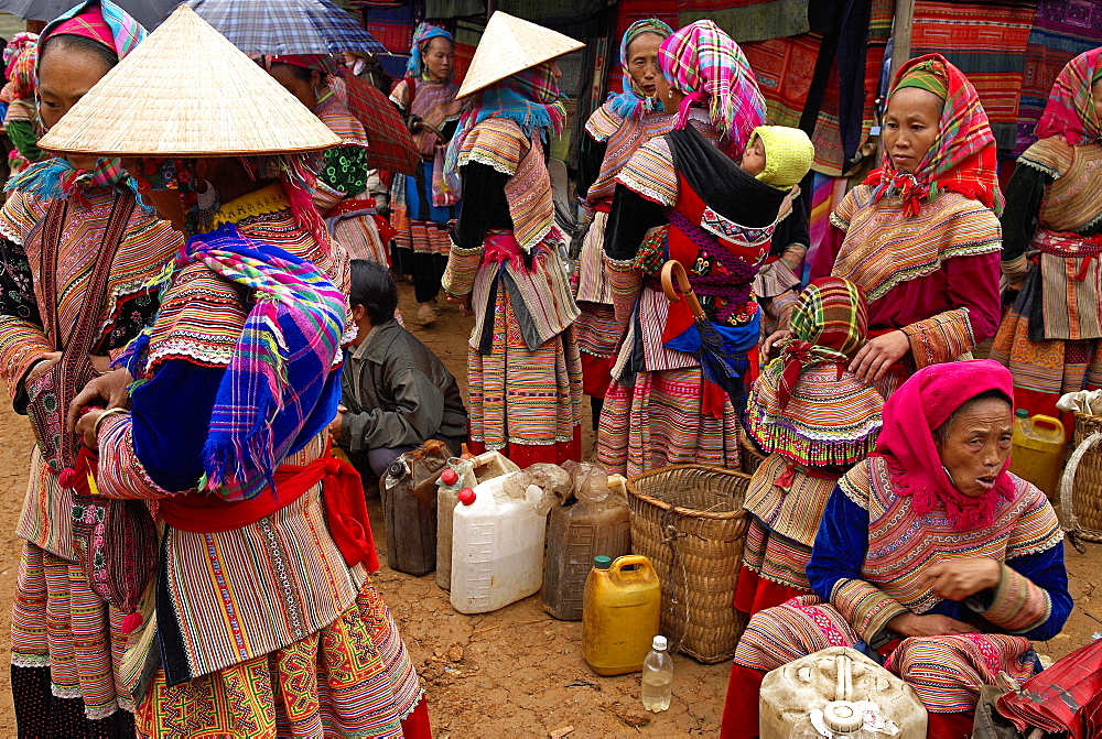 Flower Hmong ethnic group at Can Cau market, Bac Ha area, Vietnam, Indochina, Southeast Asia, Asia