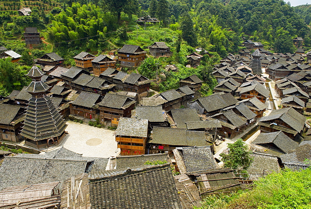 Drum Tower at Rongjiang, Guizhou Province, China, Asia 