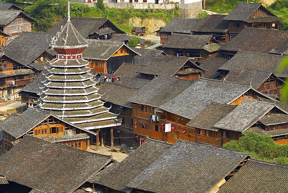 Drum Tower at Rongjiang, Guizhou Province, China, Asia 