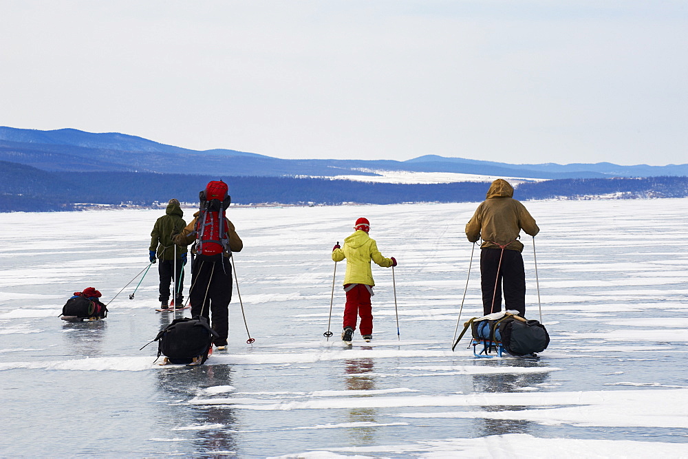 Ice skating, Maloe More (Little Sea), frozen lake during winter, Olkhon island, Lake Baikal, UNESCO World Heritage Site, Irkutsk Oblast, Siberia, Russia, Eurasia 