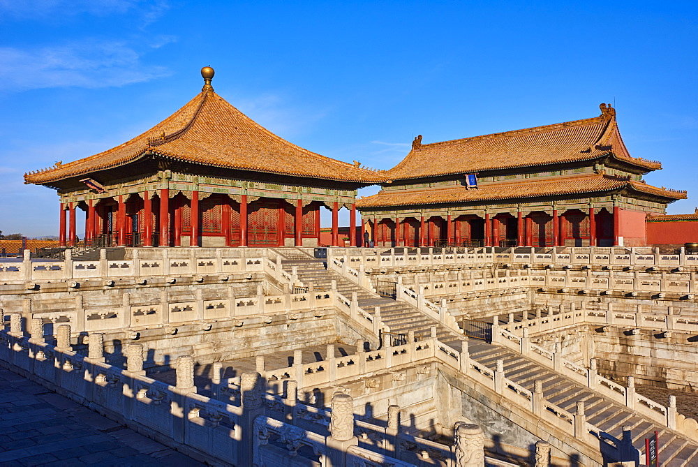 Hall of Preserving Harmony (in the background) with Hall of Central Harmony, Forbidden City, Beijing, China, East Asia