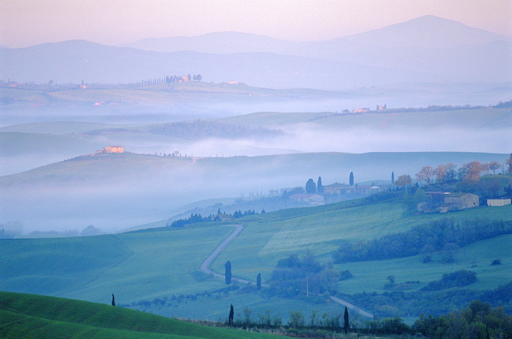 Early morning landscape near Pienza, Siena, Tuscany, Italy 