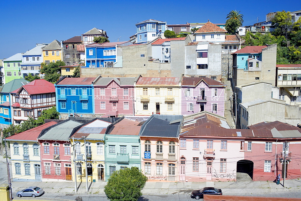 Traditional colorful houses, Valparaiso, UNESCO World Heritage Site, Chile, South America