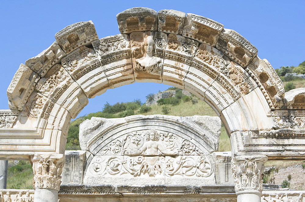 Medusa sculpture, Hadrian Temple, Ephesus, Anatolia, Turkey, Asia Minor, Eurasia