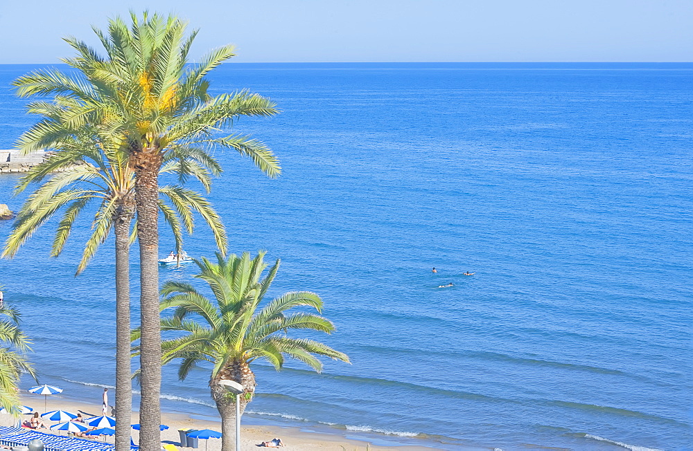 Sitges beach and promenade, Sitges, Costa Dorada, Catalonia, Spain, Europe