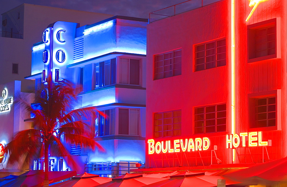 Hotels on Ocean Drive, Art Deco District, South Beach, Miami, Florida, United States of America, North America