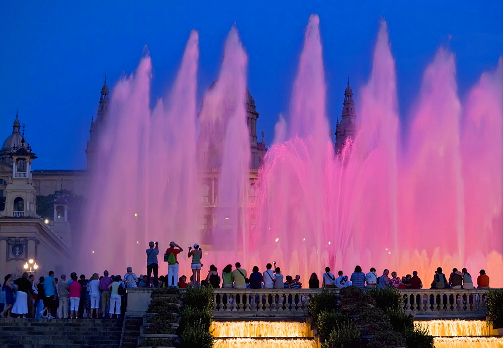 Magic fountain and Palace of Montjuic, Barcelona, Catalonia, Spain, Europe