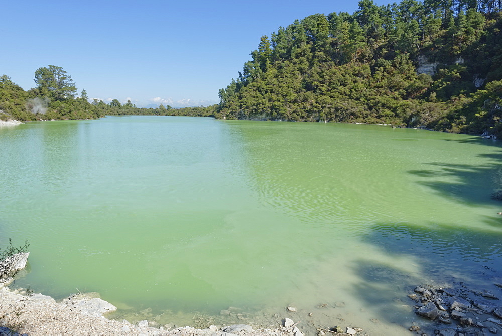 Lake Ngakoro Waterfall, Waiotapu Thermal Area, Rotorua, North Island, New Zealand, Pacific