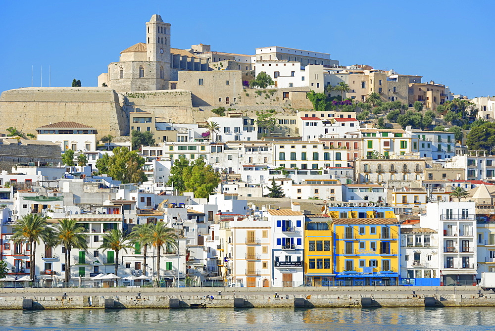 View of Ibiza old town and Dalt Vila, UNESCO World Heritage Site, Ibiza, Balearic Islands, Spain, Mediterranean, Europe 