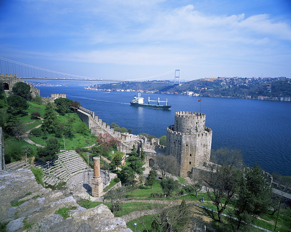 View of Anadolu Kavagi castle and Galata bridge, Bosphorus, Istanbul, Turkey, Europe, Eurasia