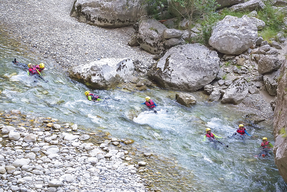 People canyoning in the Gorges du Verdon, Provence-Alpes-Cote d'Azur, Provence, France, Europe