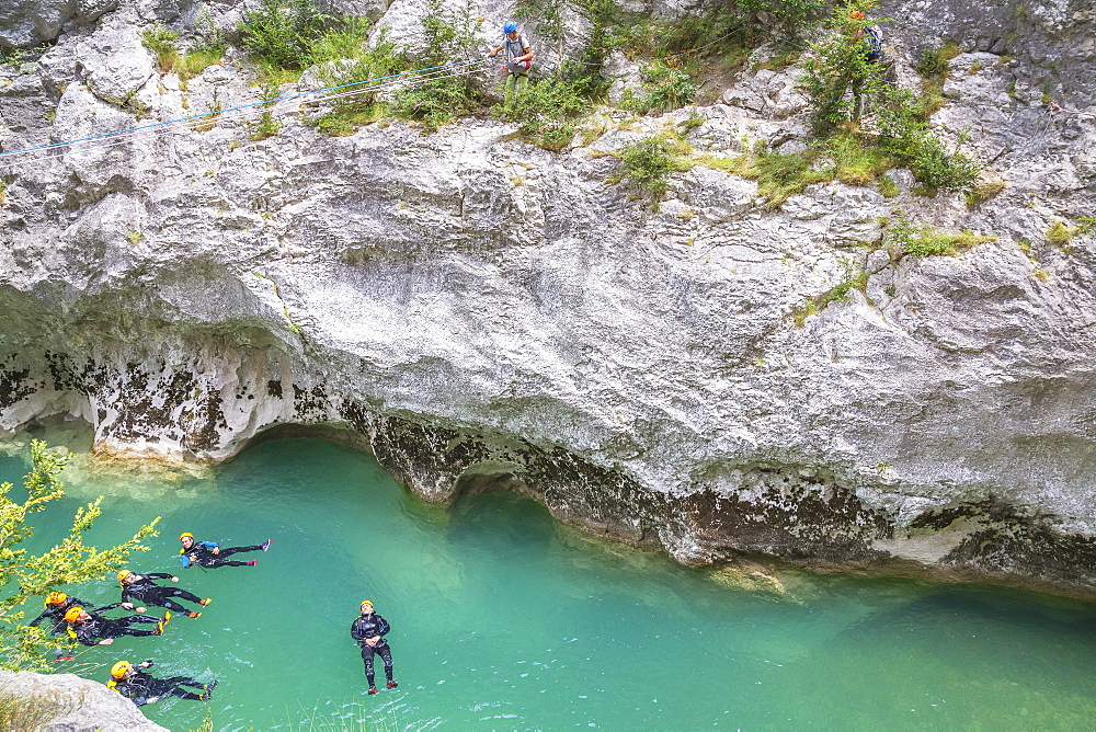 People canyoning in the Gorges du Verdon, Provence-Alpes-Cote d'Azur, Provence, France, Europe