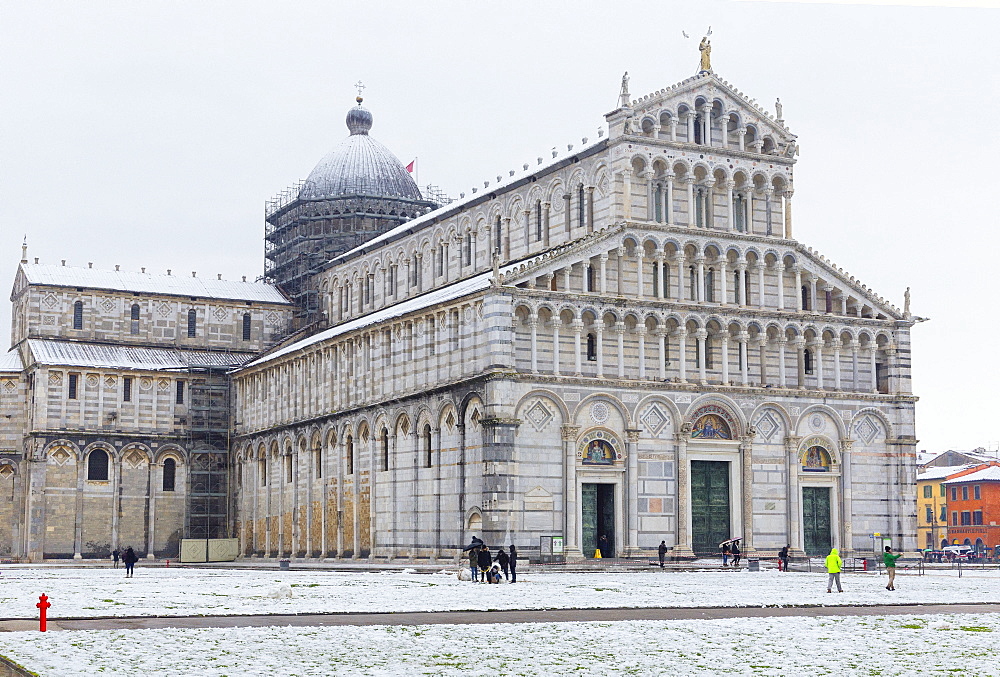 The Cathedral of Pisa on a snowy day, UNESCO World Heritage Site, Pisa, Tuscany, Italy, Europe