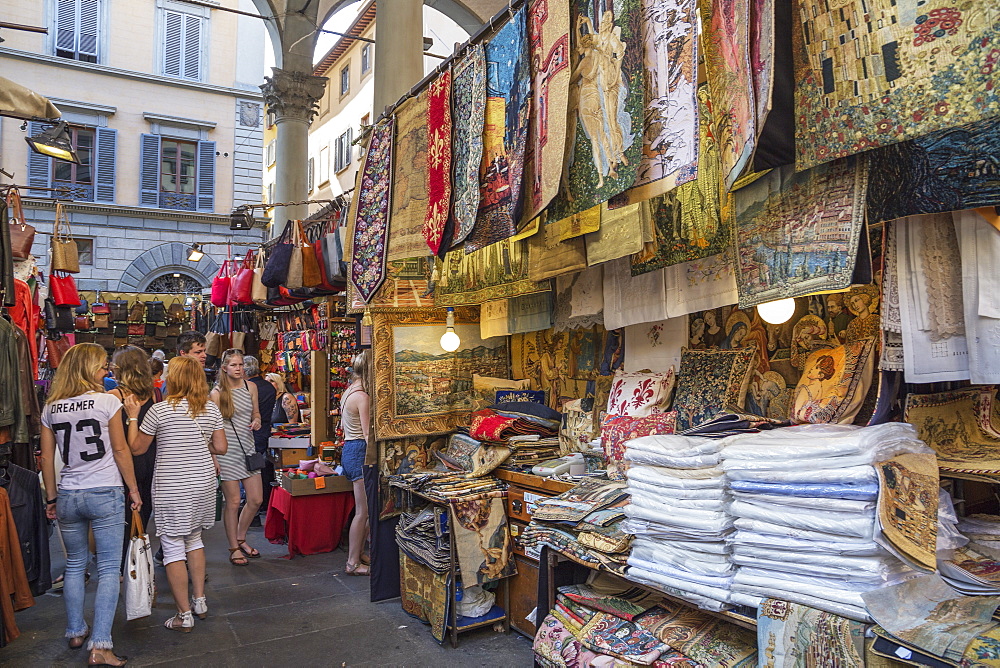 Customers shopping at Mercato Nuovo in Florence, Tuscany, Italy, Europe