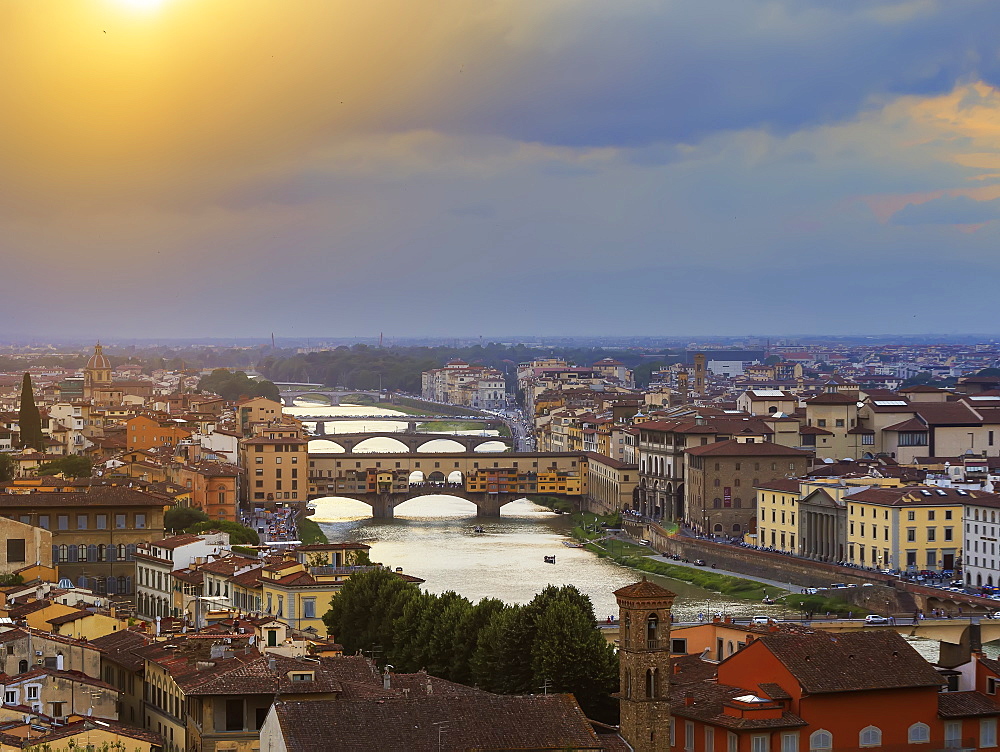 View from Piazzale Michelangelo of the City and the Arno River, Florence, Tuscany, Italy, Europe