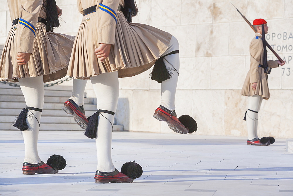 Evzone soldiers performing change of guard, Athens, Greece, Europe