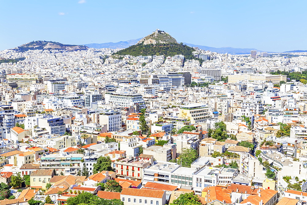 High angle view of Athens city centre, Athens, Greece, Europe