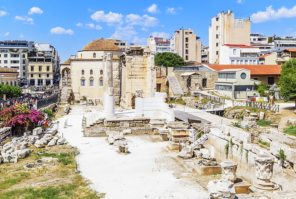 Remains of the Hadrian's Library and the old mosque in Monastiraki Square, Athens, Greece, Europe