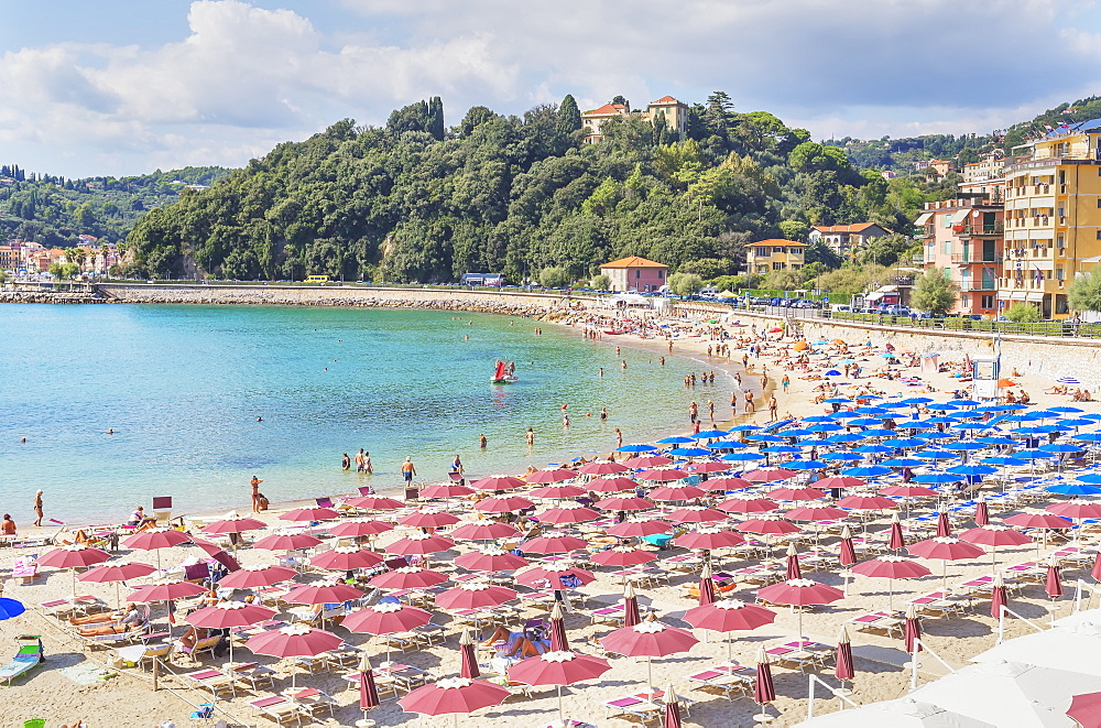 Beach, elevated view, Lerici, La Spezia district, Liguria, Italy, Europe