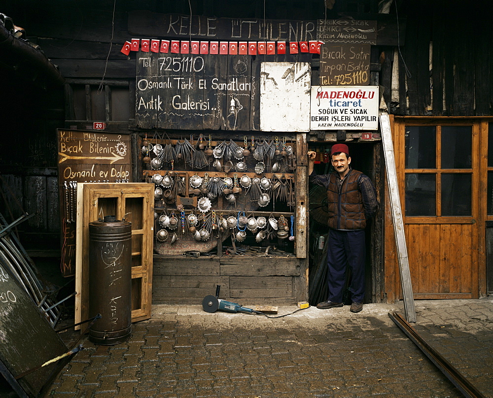 Smith in front of his workshop, Soframbolu, Turkey, Eurasia