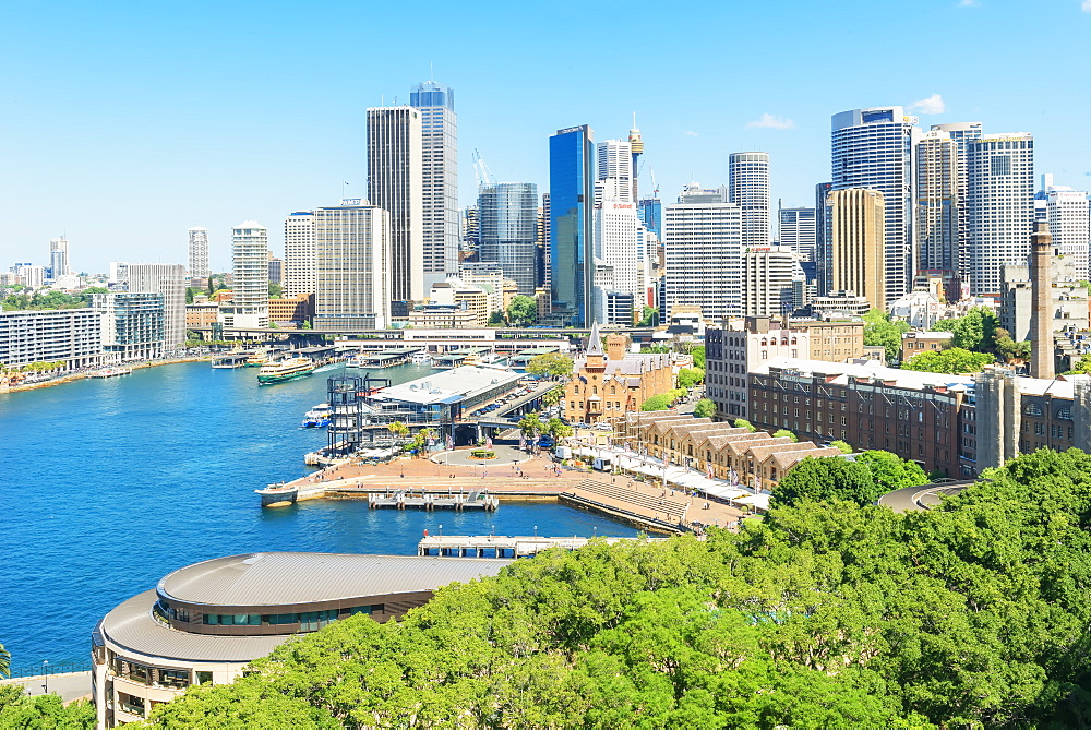 Elevated view of Circular Quay, The Rocks and Central Business District, Sydney, New South Wales, Australia, Pacific