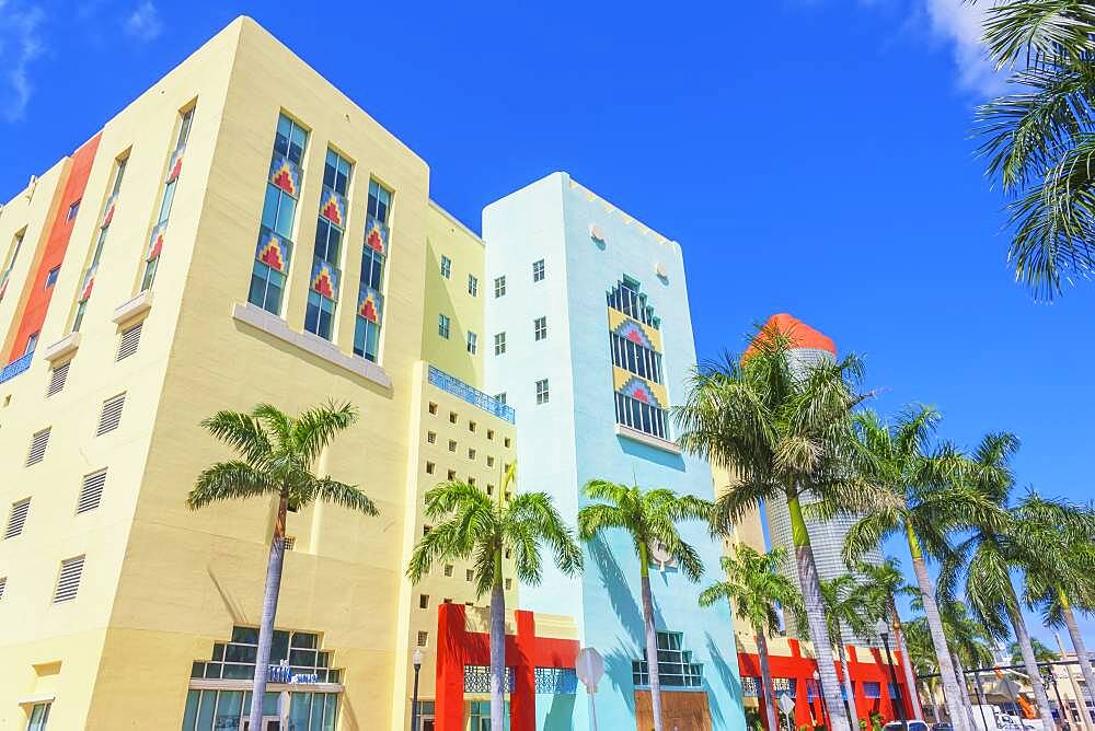 Art deco buildings on Washington Avenue, South Beach, Miami, Florida, United States of America, North America