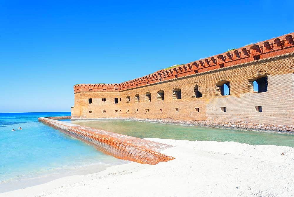 Sandy beach, Fort Jefferson, Dry Tortugas National Park, Florida, United States of America, North America