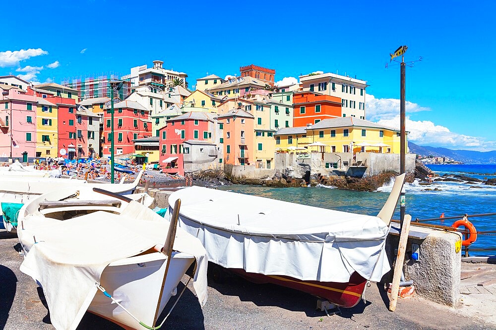 View of the fishing village of Boccadasse, Genoa, Liguria, Italy, Europe