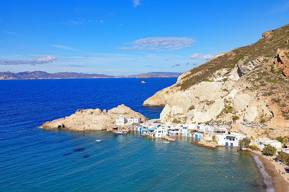 Firopotamos village, high angle view, Firopotamos, Milos Island, Cyclades Islands, Greek Islands, Greece, Europe