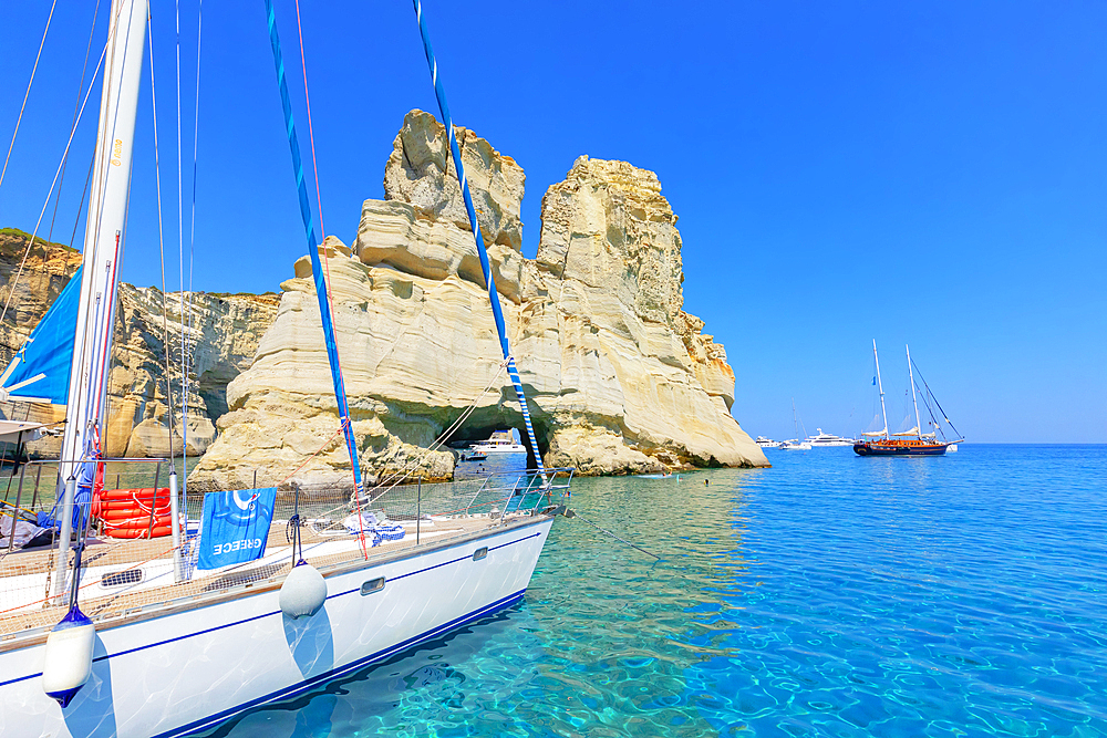 Kleftiko rock formations, Kleftiko, Milos Island, Cyclades Islands, Greek Islands, Greece, Europe