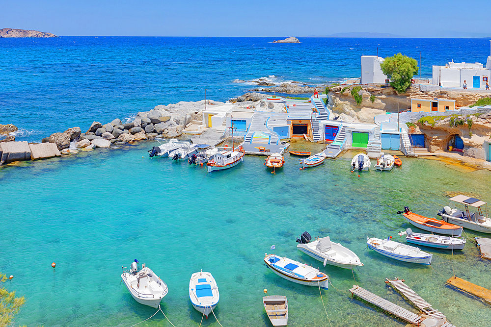 The small fishing village of Mandrakia, Mandrakia, Milos Island, Cyclades Islands, Greek Islands, Greece, Europe