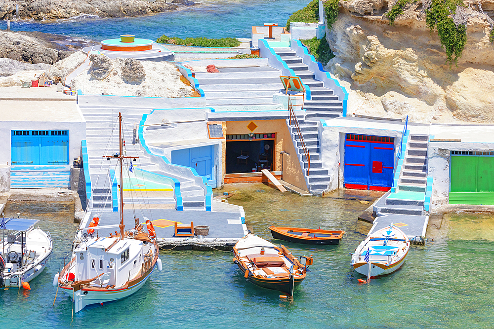 The small fishing village of Mandrakia, Mandrakia, Milos Island, Cyclades Islands, Greek Islands, Greece, Europe