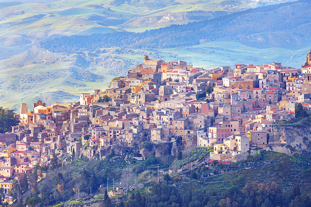 View of Calascibetta village and surroundings, Enna, Siclly, Italy