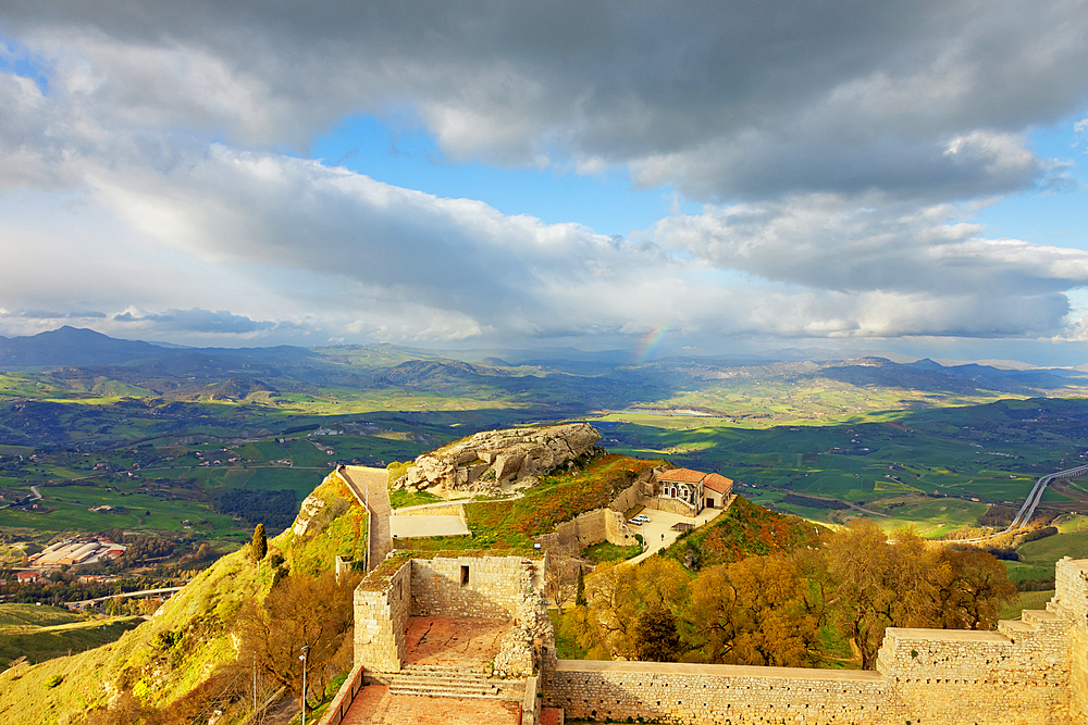 Rocca di Cerere and surrounding valley, elevated view, Enna, Siclly, Italy