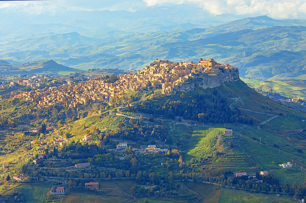 View of Calascibetta village and surroundings, Enna, Sicily, Italy, Mediterranean, Europe