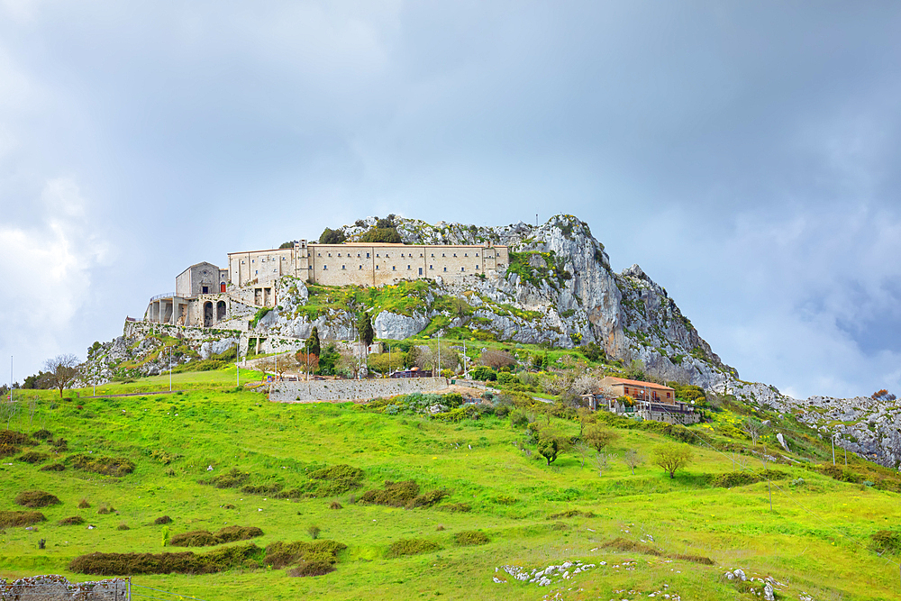 View of the Hermitage of Santa Maria di Montevergine, Caltabellotta, Agrigento district, Sicily, Italy, Mediterranean, Europe