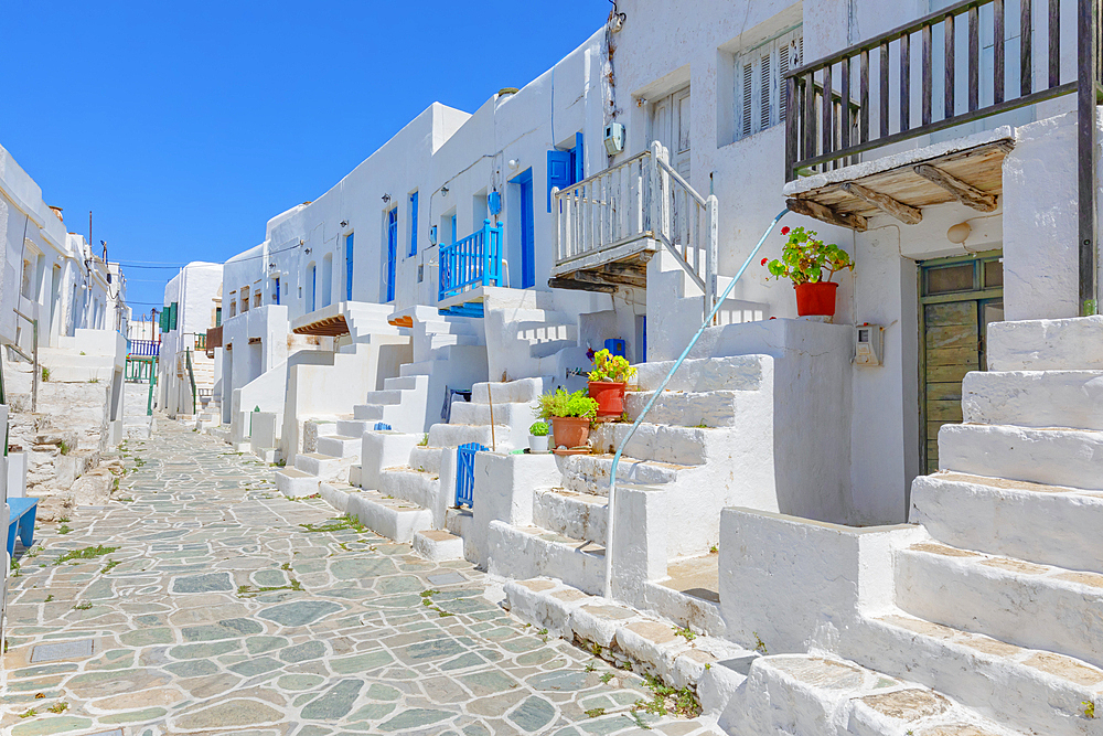 View of Kastro, Chora village oldest settlement, Chora, Folegandros Island, Cyclades Islands, Greece