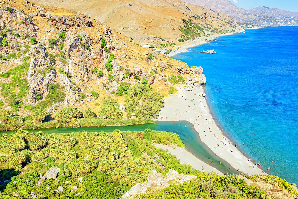 Preveli Beach, high angle view, Rethymno, Crete, Greek Islands, Greece