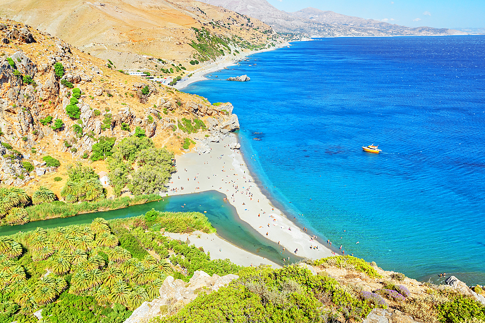 Preveli Beach, high angle view, Rethymno, Crete, Greek Islands, Greece