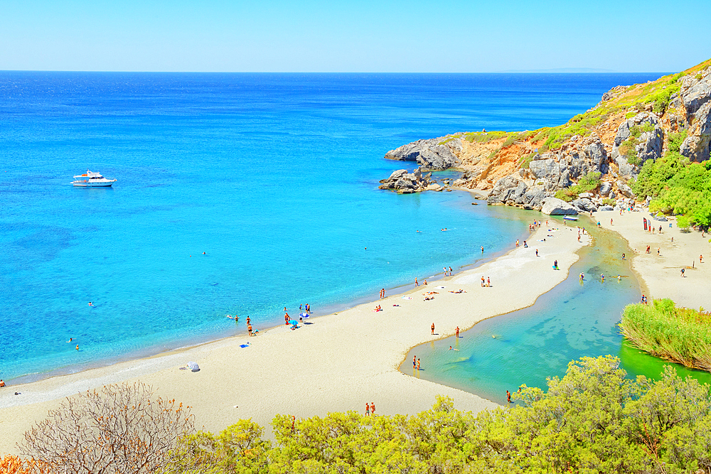 Preveli Beach, high angle view, Rethymno, Crete, Greek Islands, Greece