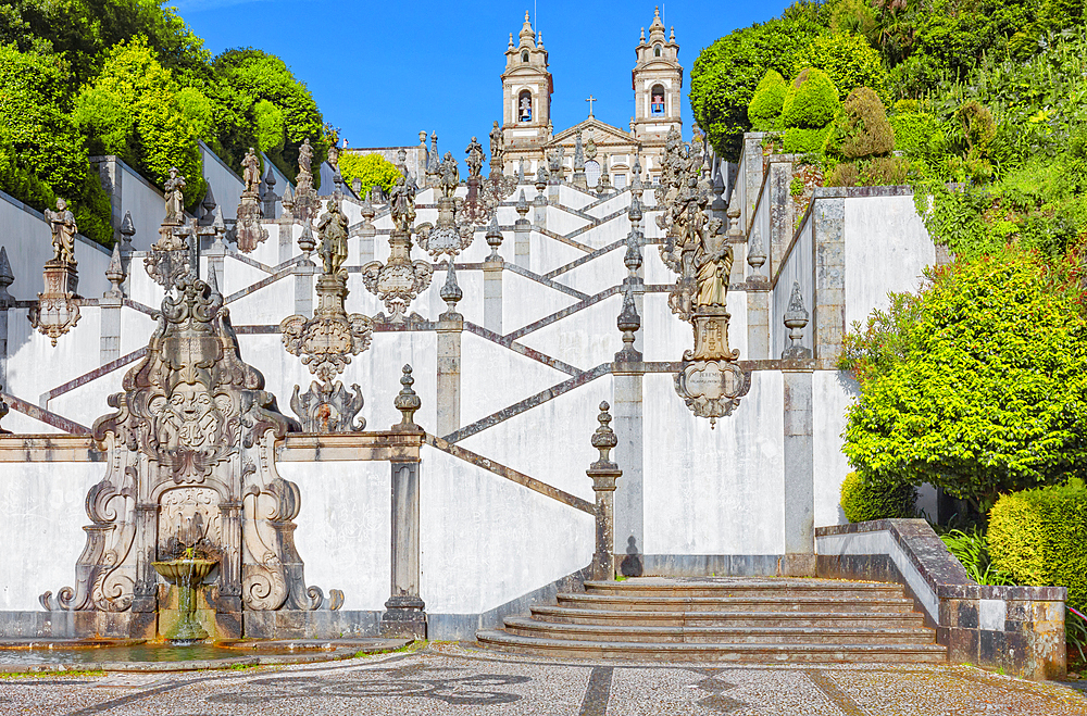 Monumental baroque stairway leading Bom Jesus do Monte church, Braga, Minho Province, Portugal